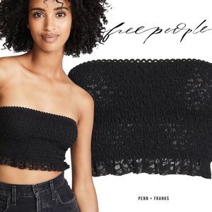 Free People Callie Black Smocked Bandeau Top NWT M